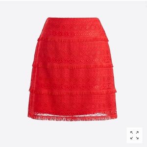 J Crew Fringe Lace Red Mini Skirt